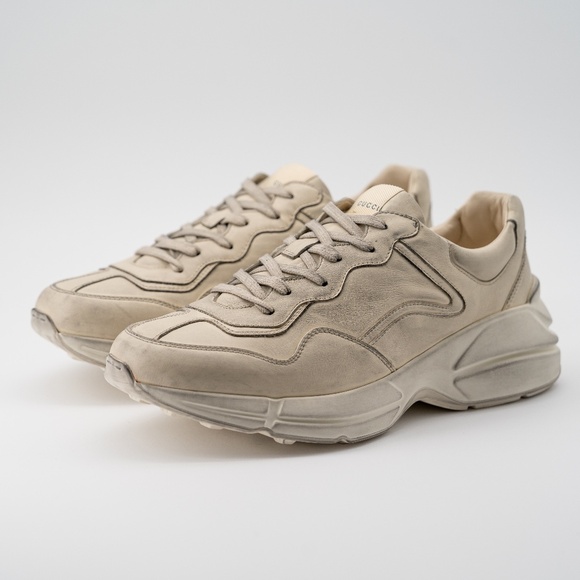size 12G - Gucci Rhyton Distressed Sneaker Ivory Leather